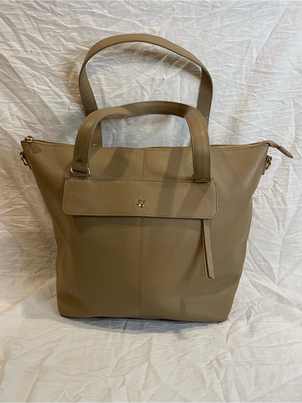 Ora Delphine Genuine Leather Taupe Tote Shoulder Bag Gold Hardware Fall Fashion